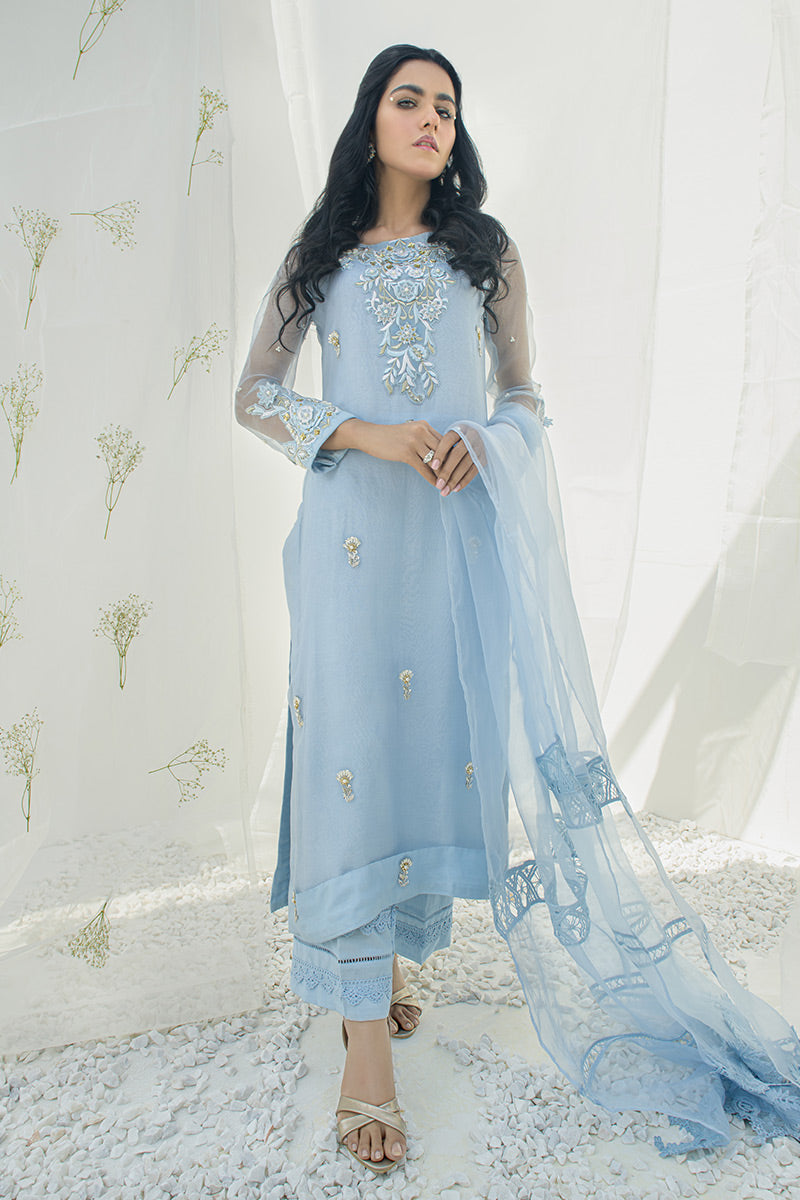 Fatima Khan | Luxury Pret 24 | POWDER BLUE by Fatima Khan - Designer Dress - Type: Luxury - Available at Libayah - 100% Original