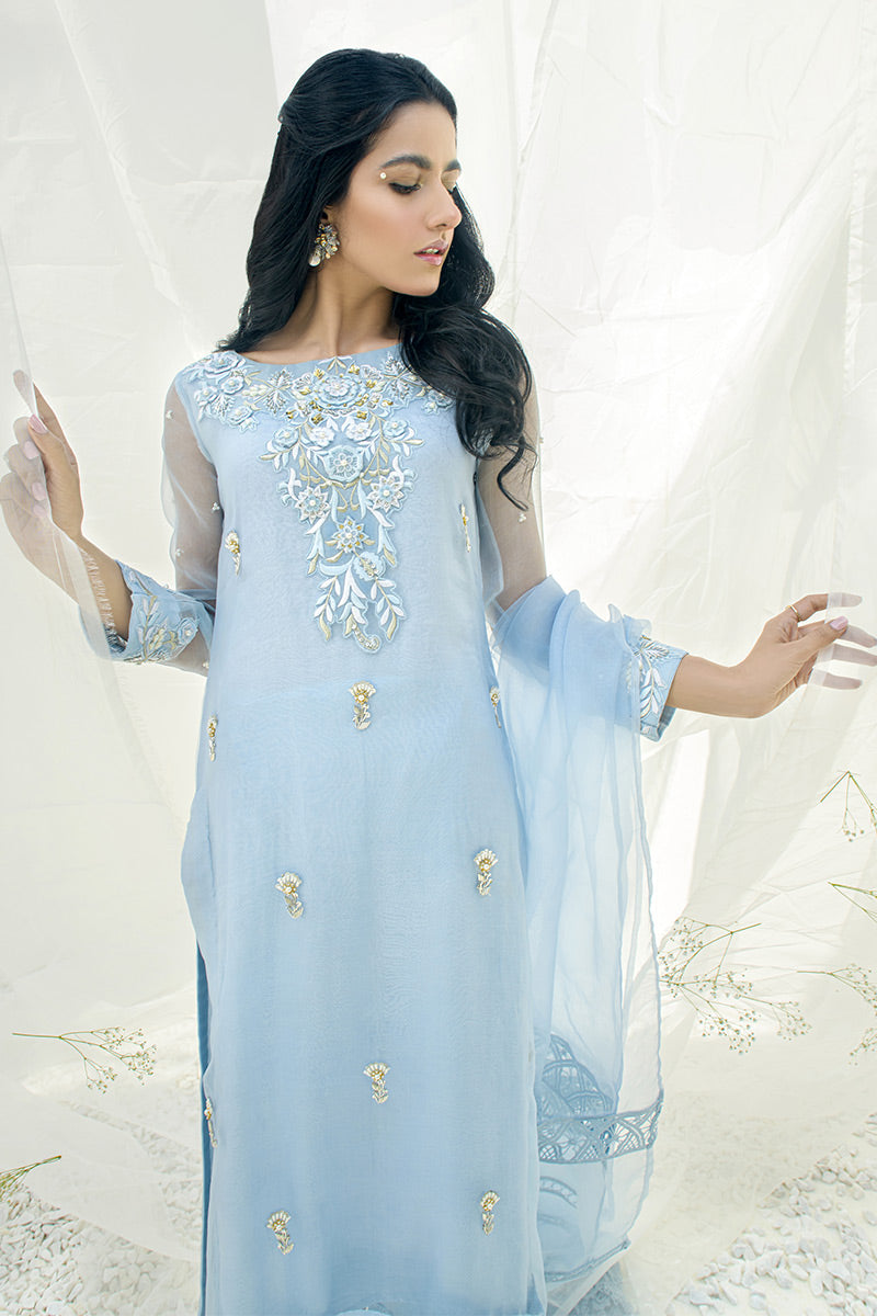 Fatima Khan | Luxury Pret 24 | POWDER BLUE by Fatima Khan - Designer Dress - Type: Luxury - Available at Libayah - 100% Original