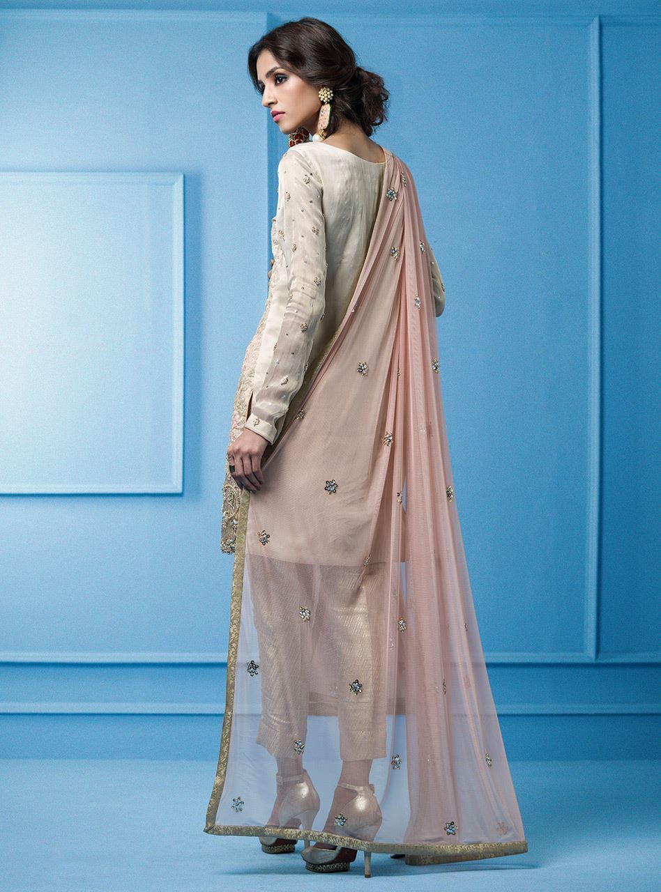 Zainab Chottani | Semi Formals | SALMON PINK AND BEIGE by Zainab Chottani - Designer Dress - Type: Ladies Clothes - Available at Libayah - 100% Original