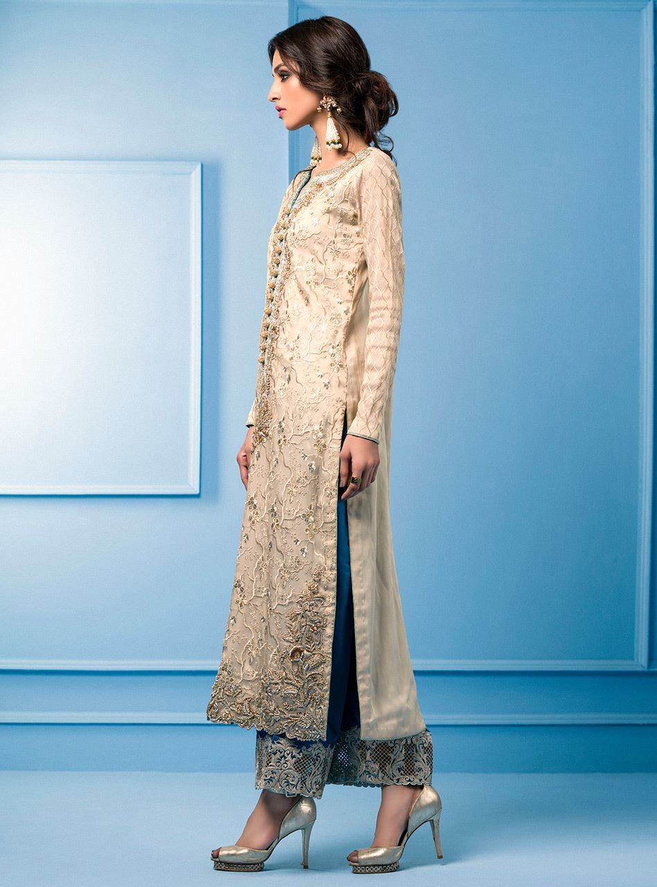 Zainab Chottani | Semi Formals | BEIGE AND TURQUOISE by Zainab Chottani - Designer Dress - Type: Ladies Clothes - Available at Libayah - 100% Original