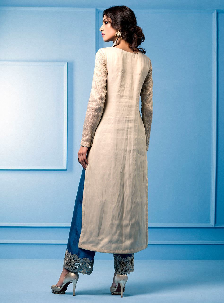 Zainab Chottani | Semi Formals | BEIGE AND TURQUOISE by Zainab Chottani - Designer Dress - Type: Ladies Clothes - Available at Libayah - 100% Original