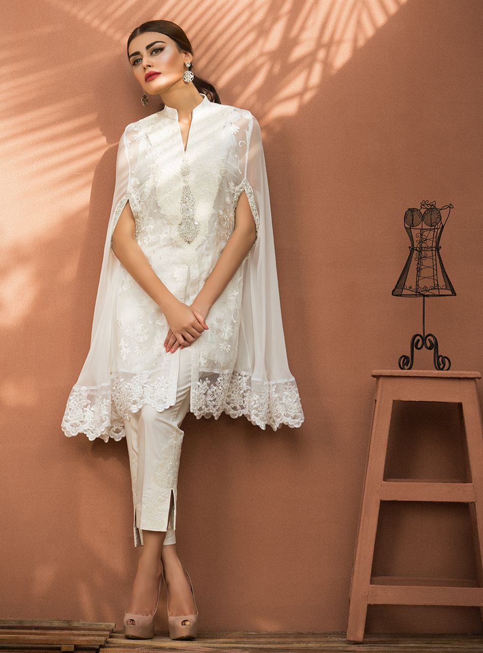 Zainab Chottani | Luxury Pret | CHIFFON WHITE CAPE by Zainab Chottani - Designer Dress - Type: Ladies Clothes - Available at Libayah - 100% Original