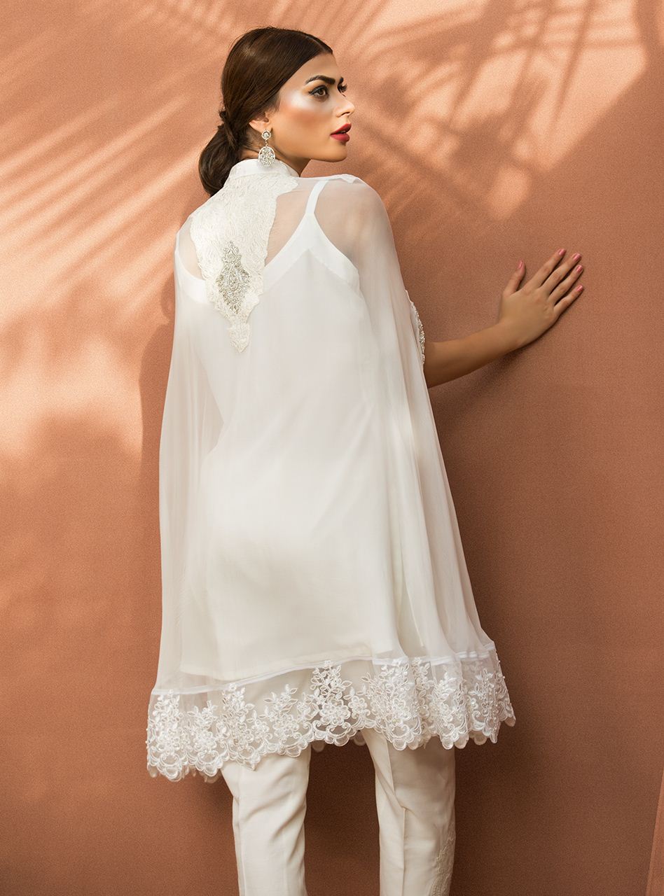 Zainab Chottani | Luxury Pret | CHIFFON WHITE CAPE by Zainab Chottani - Designer Dress - Type: Ladies Clothes - Available at Libayah - 100% Original