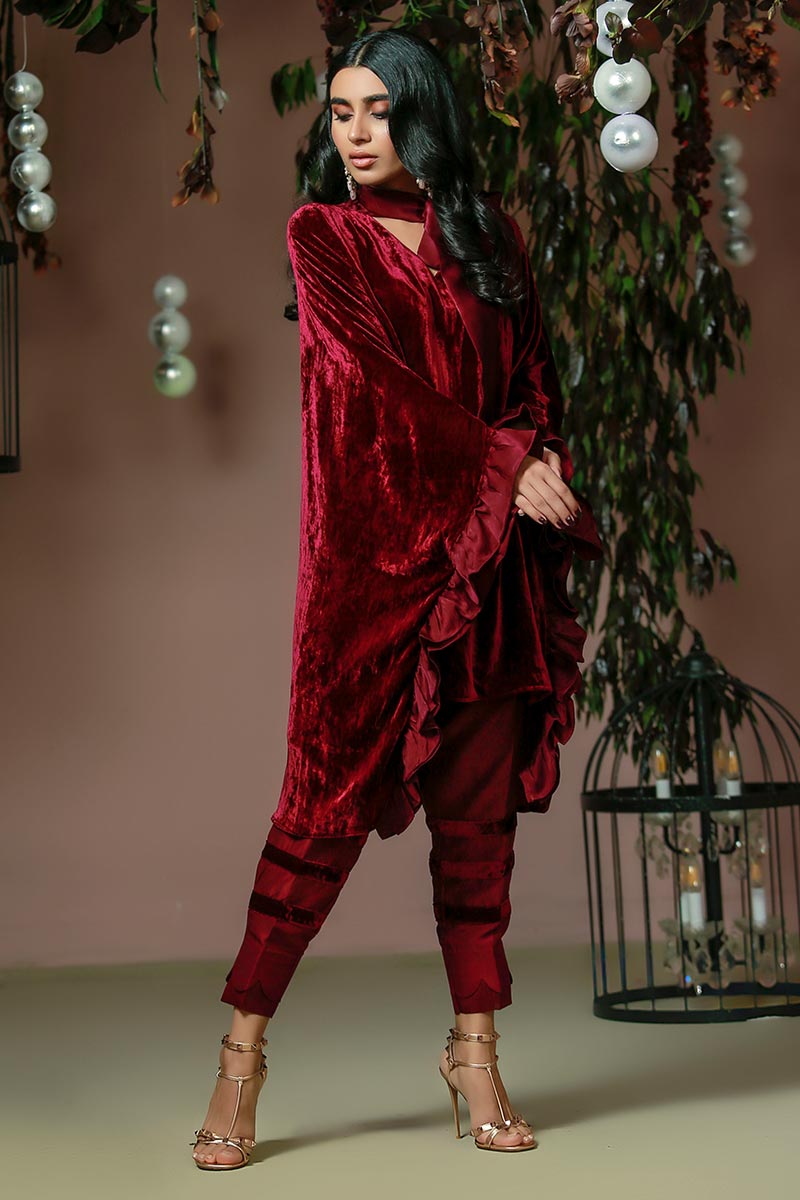 Ansab Jahangir | Bow Velvet Edit | FLUTTER DREAM by Ansab Jahangir - Designer Dress - Type: Ladies Clothes - Available at Libayah - 100% Original