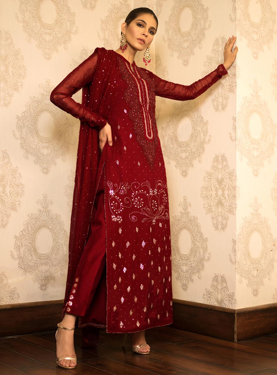 Zainab Chottani | Semi Formals | RED DIAMOND by Zainab Chottani - Designer Dress - Type: Ladies Clothes - Available at Libayah - 100% Original