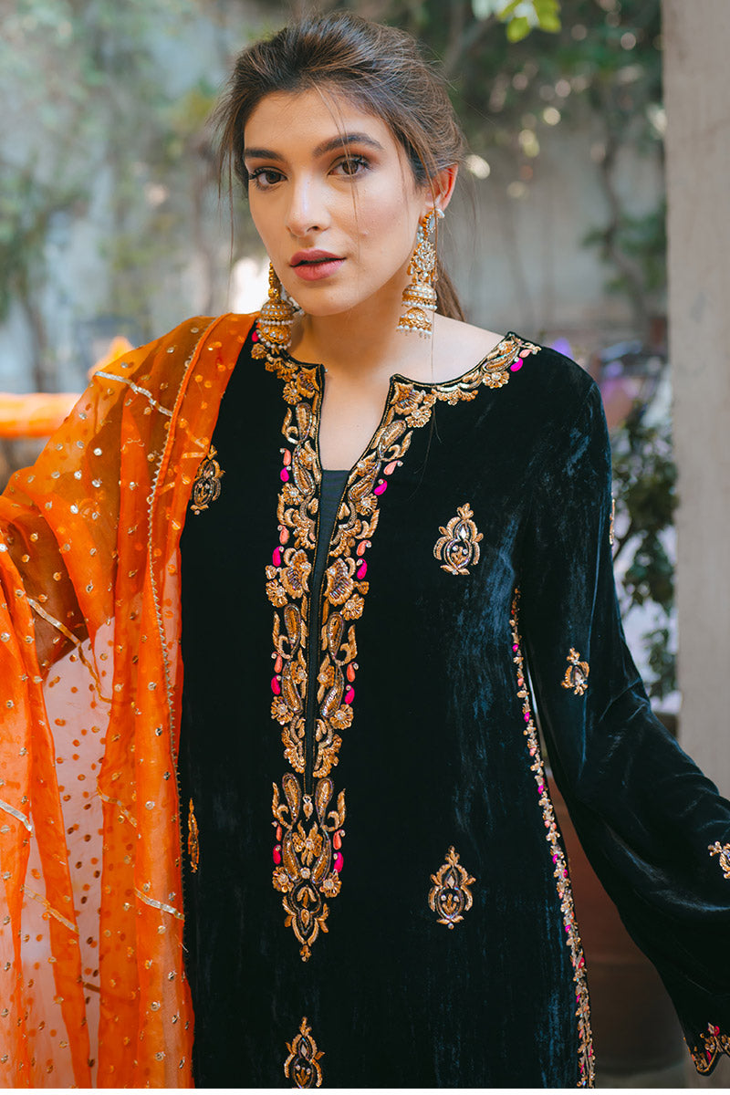 Ansab Jahangir | Bow Velvet Edit | MIDNIGHT FANTASY by Ansab Jahangir - Designer Dress - Type: Ladies Clothes - Available at Libayah - 100% Original