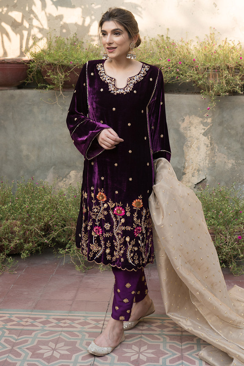 Ansab Jahangir | Bow Velvet Edit | WINTER HAZE by Ansab Jahangir - Designer Dress - Type: Ladies Clothes - Available at Libayah - 100% Original