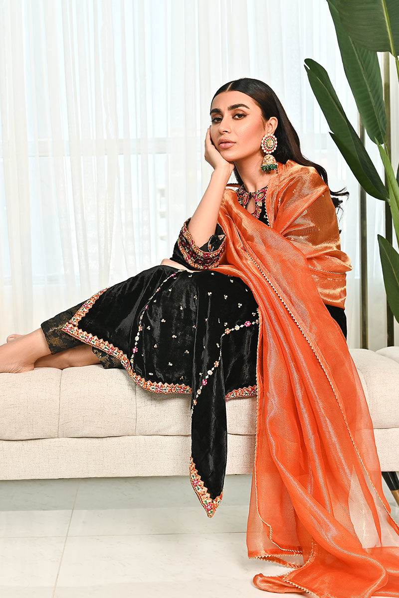 Ansab Jahangir | Bow Velvet Edit | BLACK MIST by Ansab Jahangir - Designer Dress - Type: Ladies Clothes - Available at Libayah - 100% Original