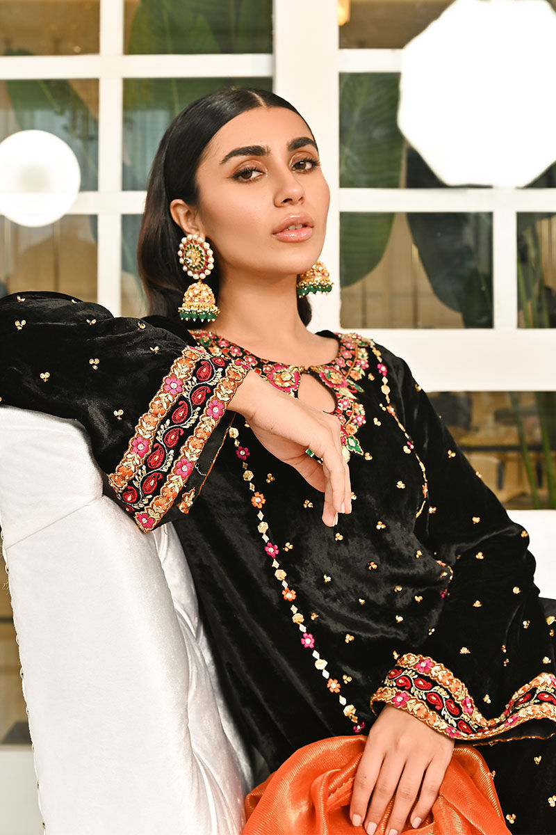 Ansab Jahangir | Bow Velvet Edit | BLACK MIST by Ansab Jahangir - Designer Dress - Type: Ladies Clothes - Available at Libayah - 100% Original