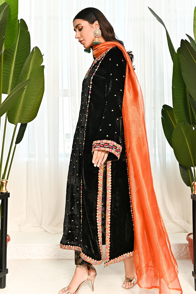 Ansab Jahangir | Bow Velvet Edit | BLACK MIST by Ansab Jahangir - Designer Dress - Type: Ladies Clothes - Available at Libayah - 100% Original