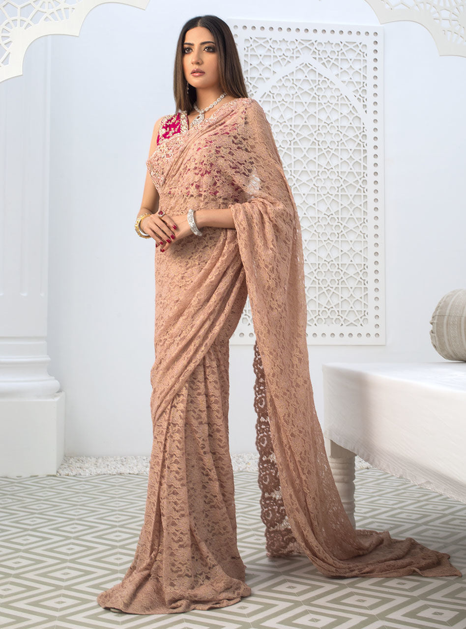 Zainab Chottani | Semi Formals | RAVISHING ROSE SAREE by Zainab Chottani - Designer Dress - Type: Formal - Available at Libayah - 100% Original