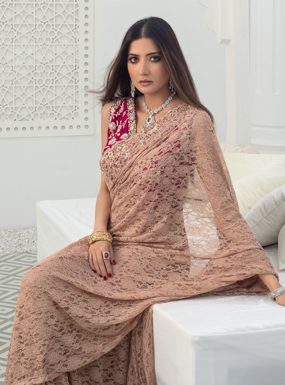 Zainab Chottani | Semi Formals | RAVISHING ROSE SAREE by Zainab Chottani - Designer Dress - Type: Formal - Available at Libayah - 100% Original