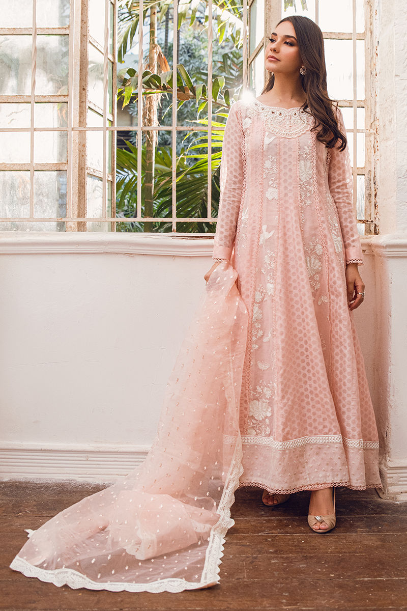 Fatima Khan | Best Sellers 24 | CORAL PEACH KALIDAR by Fatima Khan - Designer Dress - Type: Luxury - Available at Libayah - 100% Original