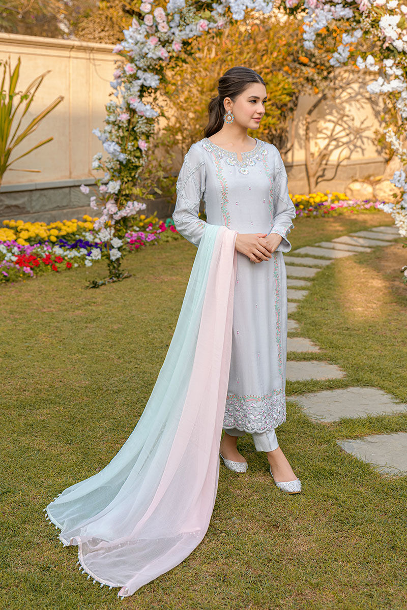 Fatima Khan | Luxury Pret 24 | FRENCH GREY by Fatima Khan - Designer Dress - Type: Luxury - Available at Libayah - 100% Original