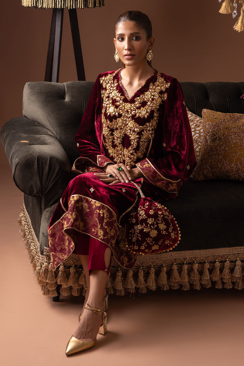 Ansab Jahangir | Bow Velvet Edit | SCARLETT by Ansab Jahangir - Designer Dress - Type: Ladies Clothes - Available at Libayah - 100% Original