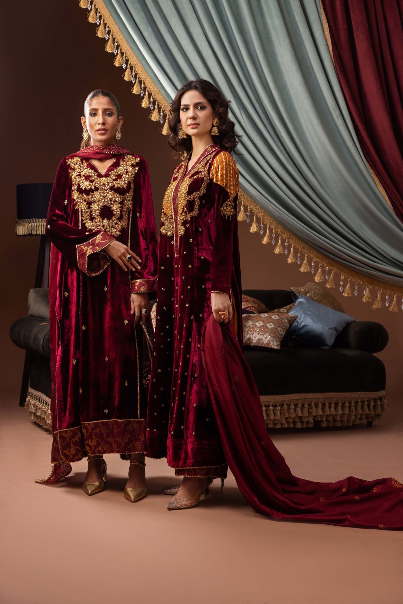 Ansab Jahangir | Bow Velvet Edit | SCARLETT by Ansab Jahangir - Designer Dress - Type: Ladies Clothes - Available at Libayah - 100% Original