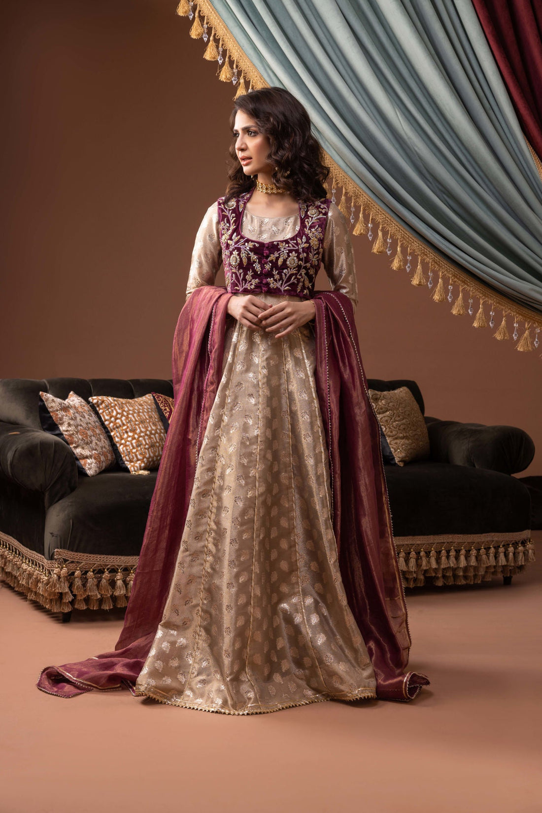 Ansab Jahangir | Bow Velvet Edit | ALAZNE by Ansab Jahangir - Designer Dress - Type: Ladies Clothes - Available at Libayah - 100% Original