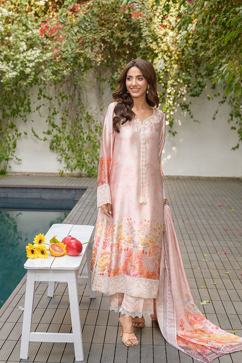 Fatima Khan | Eid Digital Silk Prints | Oriental Peach by Fatima Khan - Designer Dress - Type: Ladies Clothes - Available at Libayah - 100% Original