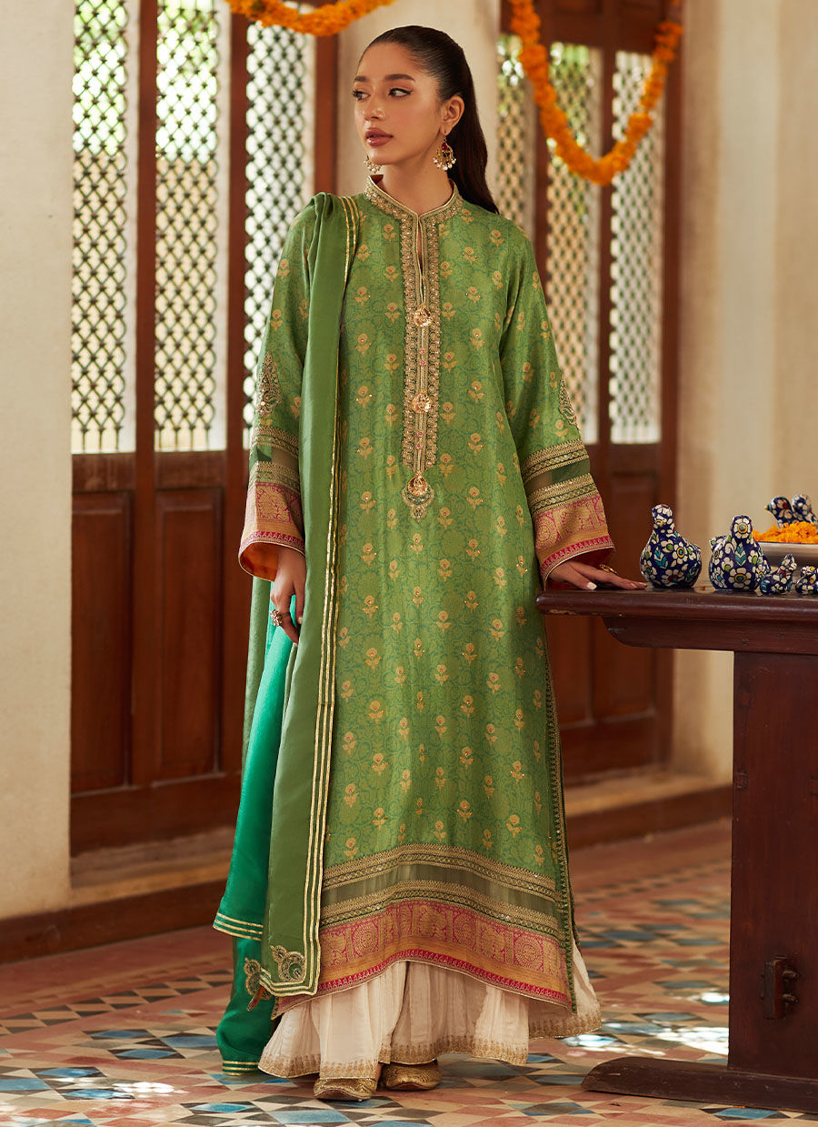 Farah Talib Aziz | Designer Picks 24 | RINA GREEN SHIRT AND DUPATTA by Farah Talib Aziz - Designer Dress - Type: Ladies Clothes - Available at Libayah - 100% Original