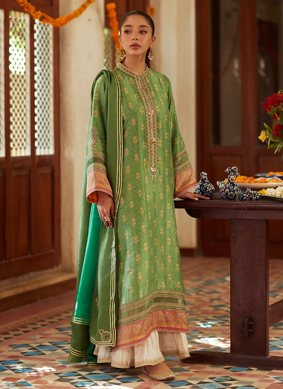 Farah Talib Aziz | Designer Picks 24 | RINA GREEN SHIRT AND DUPATTA by Farah Talib Aziz - Designer Dress - Type: Ladies Clothes - Available at Libayah - 100% Original