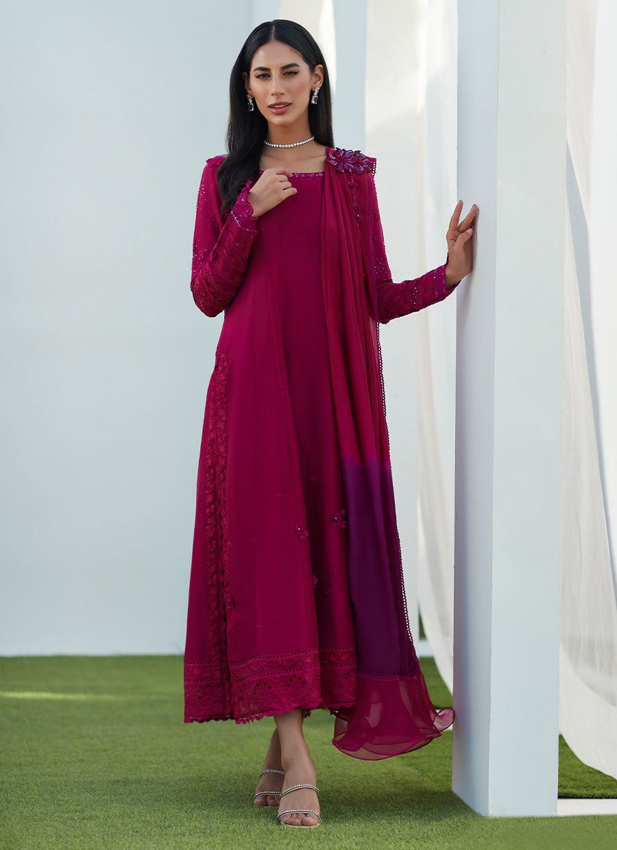 Farah Talib Aziz | Designer Picks 24 | VIV MAGENTA KALIDAAR WITH DRAPED DUPATTA by Farah Talib Aziz - Designer Dress - Type: Ladies Clothes - Available at Libayah - 100% Original