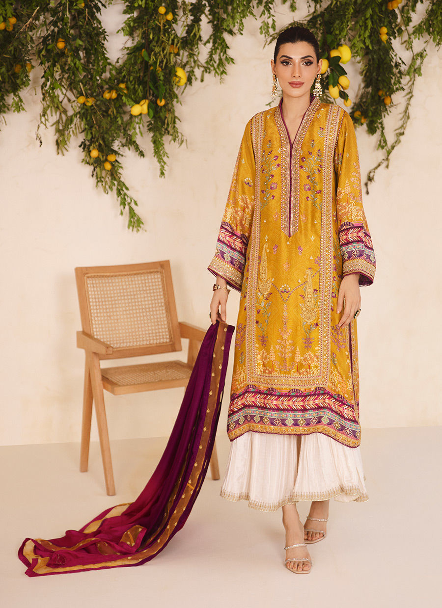 Farah Talib Aziz | Designer Picks 24 | ZARF OCHRE SHIRT AND DUPATTA by Farah Talib Aziz - Designer Dress - Type: Ladies Clothes - Available at Libayah - 100% Original