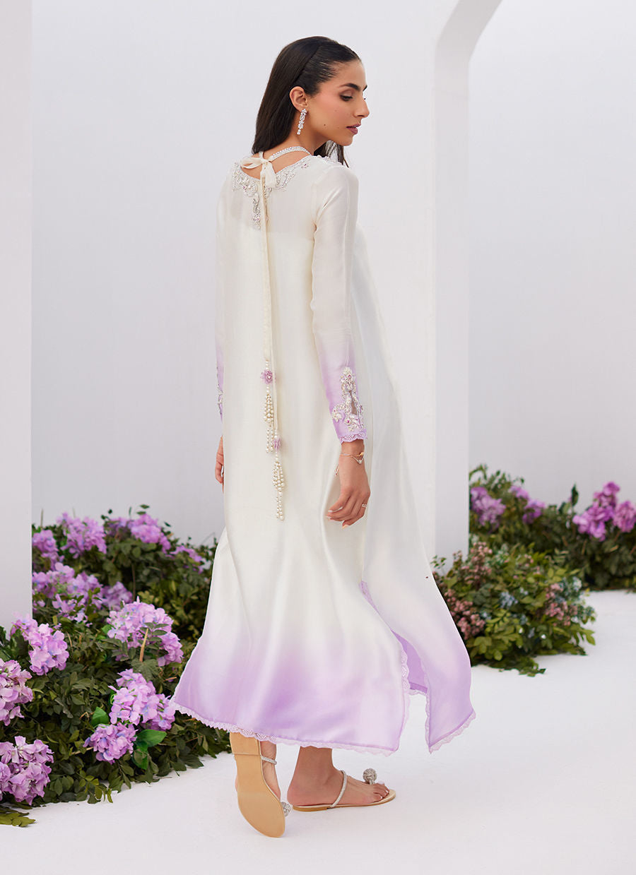 Farah Talib Aziz | Designer Picks 24 | LIQUE SILVER OMBRE EMBELLISHED KAFTAAN CUT SHIRT by Farah Talib Aziz - Designer Dress - Type: Ladies Clothes - Available at Libayah - 100% Original