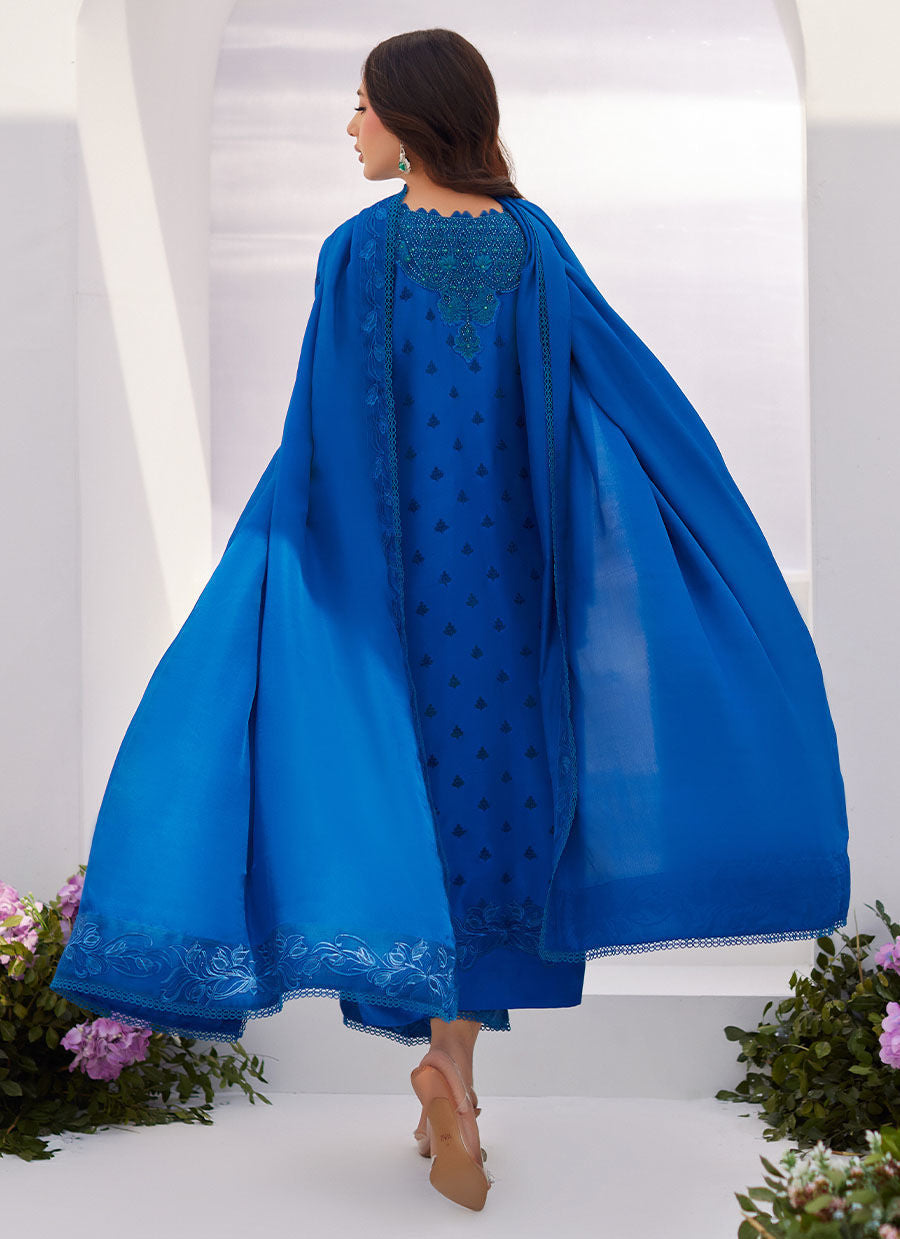 Farah Talib Aziz | Designer Picks 24 | CHARR BLUE EMBROIDERED RAW SILK SHIRT AND DUPATTA by Farah Talib Aziz - Designer Dress - Type: Ladies Clothes - Available at Libayah - 100% Original