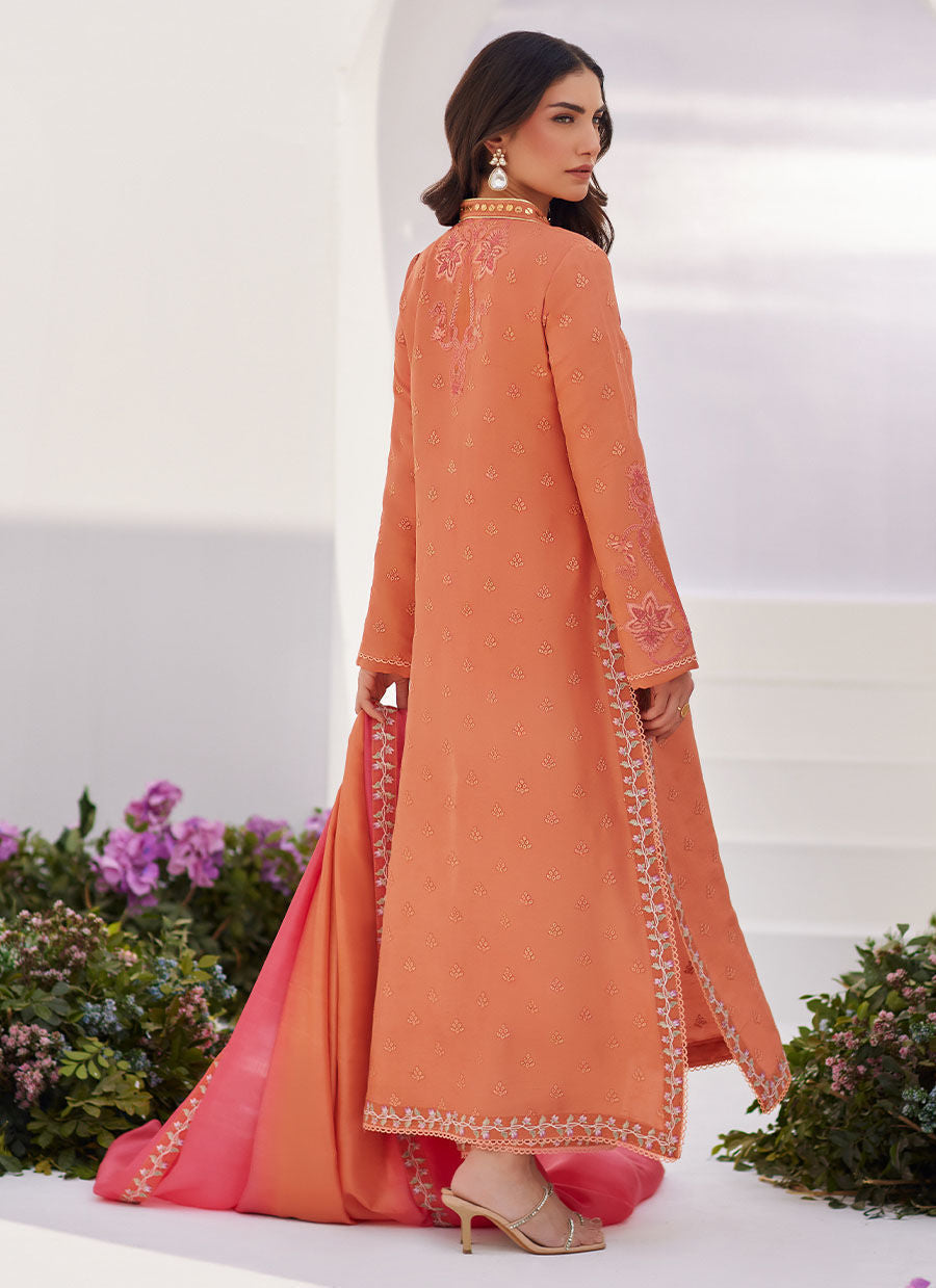 Farah Talib Aziz | Designer Picks 24 | ELYNA CORAL EMBROIDERED RAW SILK SHIRT AND DUPATTA by Farah Talib Aziz - Designer Dress - Type: Ladies Clothes - Available at Libayah - 100% Original