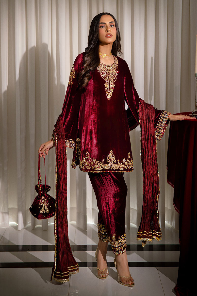 Ansab Jahangir | Bow Velvet Edit | CARLA by Ansab Jahangir - Designer Dress - Type: Ladies Clothes - Available at Libayah - 100% Original