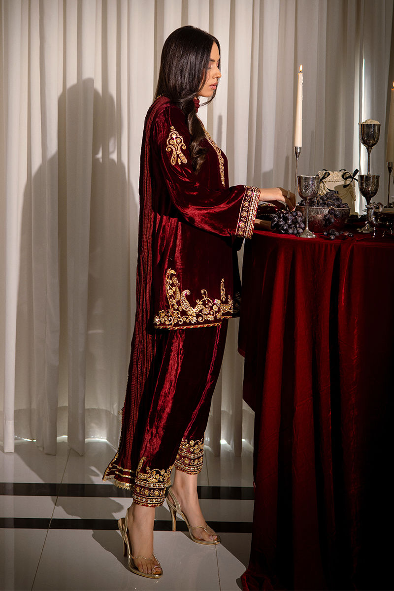 Ansab Jahangir | Bow Velvet Edit | CARLA by Ansab Jahangir - Designer Dress - Type: Ladies Clothes - Available at Libayah - 100% Original