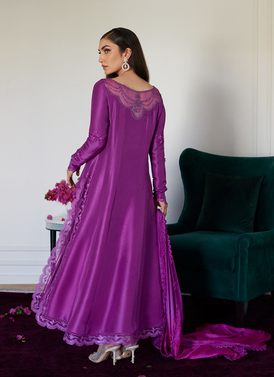 Farah Talib Aziz | Designer Picks 24 | TIERRA MUTED MAGENTA EMBROIDERED RAW SILK KALIDAR WITH DUPATTA by Farah Talib Aziz - Designer Dress - Type: Ladies Clothes - Available at Libayah - 100% Original