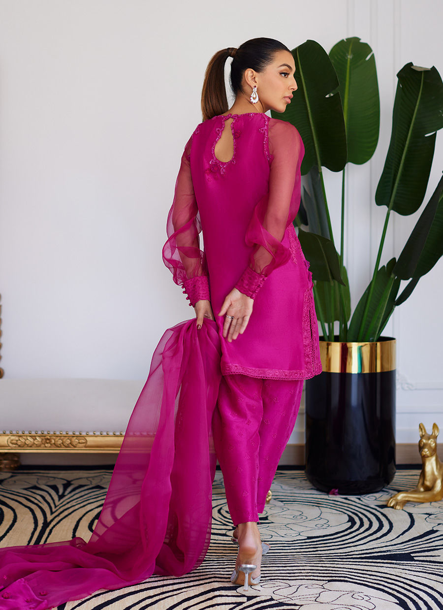 Farah Talib Aziz | Designer Picks 24 | ELIO HOT PINK RAW SILK SHIRT WITH DUPATTA by Farah Talib Aziz - Designer Dress - Type: Ladies Clothes - Available at Libayah - 100% Original