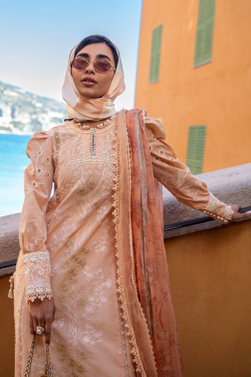 Ansab Jahangir | Zoha Luxury Lawn 25 | Alluring Apricot by Ansab Jahangir - Designer Dress - Type: Ladies Clothes - Available at Libayah - 100% Original