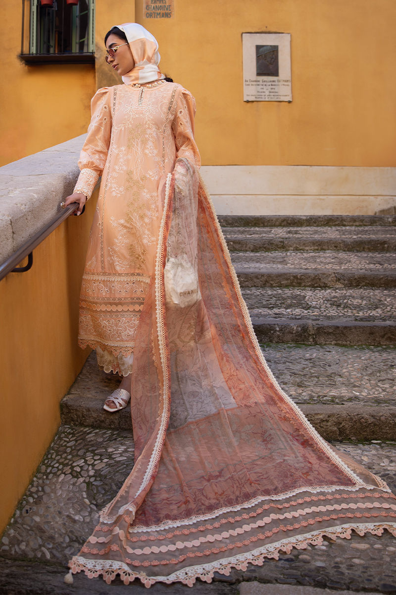 Ansab Jahangir | Zoha Luxury Lawn 25 | Alluring Apricot by Ansab Jahangir - Designer Dress - Type: Ladies Clothes - Available at Libayah - 100% Original