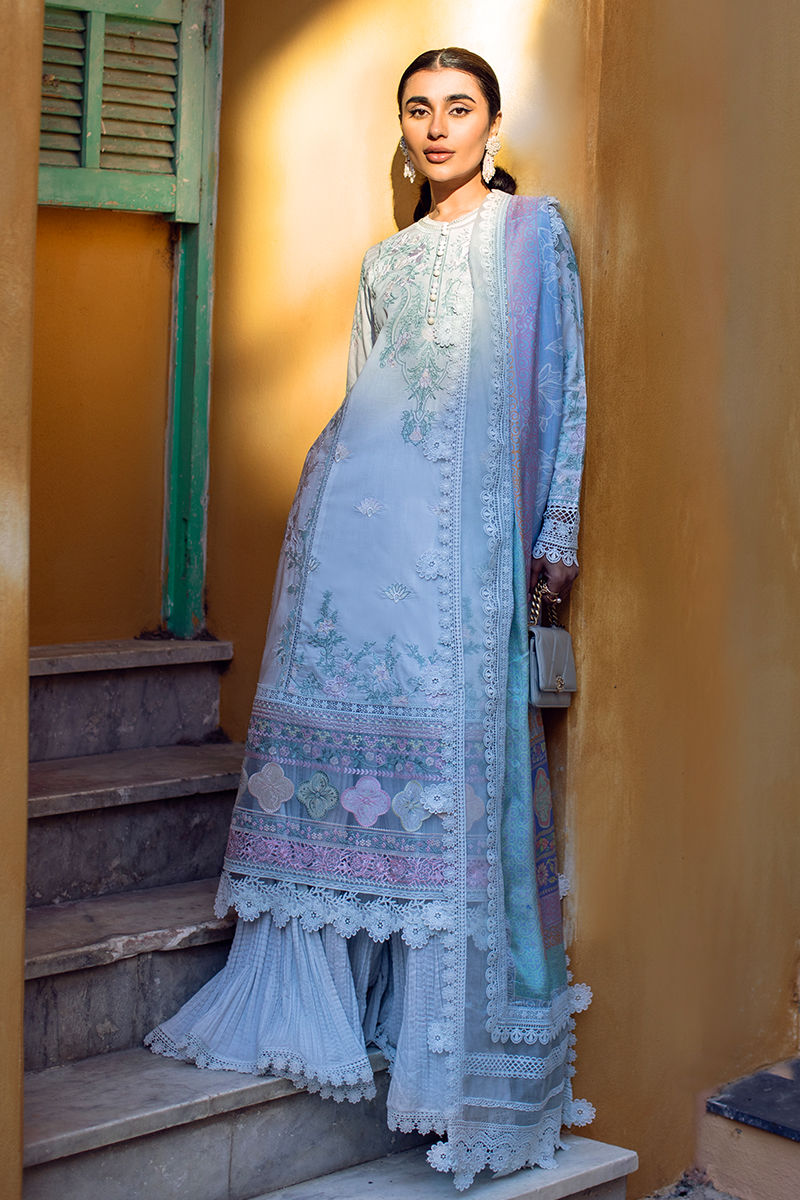 Ansab Jahangir | Zoha Luxury Lawn 25 | Petal Blue by Ansab Jahangir - Designer Dress - Type: Ladies Clothes - Available at Libayah - 100% Original