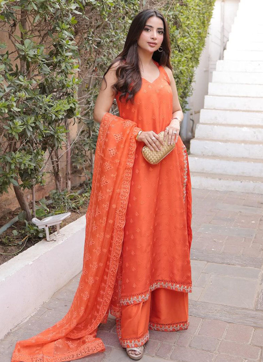 Farah Talib Aziz | Designer Picks 24 | AMREN TANGERINE SHIRT AND DUPATTA by Farah Talib Aziz - Designer Dress - Type: Ladies Clothes - Available at Libayah - 100% Original
