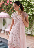 Farah Talib Aziz | Designer Picks 24 | KARINA BLUSH SCHIFFLI RAW SILK SHIRT WITH PRE-DRAPED DUPATTA by Farah Talib Aziz - Designer Dress - Type: Ladies Clothes - Available at Libayah - 100% Original