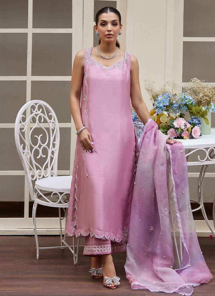 Farah Talib Aziz | Designer Picks 24 | NINEL LILAC EMBELLISHED RAW SILK SHIRT WITH PRINTED ORGANZA DUPATTA by Farah Talib Aziz - Designer Dress - Type: Ladies Clothes - Available at Libayah - 100% Original