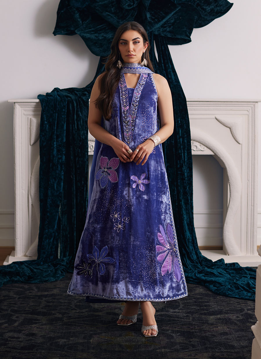 Farah Talib Aziz | Velvets The After Party | ISABEL PERIWINKLE SHIRT AND DUPATTA by Farah Talib Aziz - Designer Dress - Type: Ladies Clothes - Available at Libayah - 100% Original