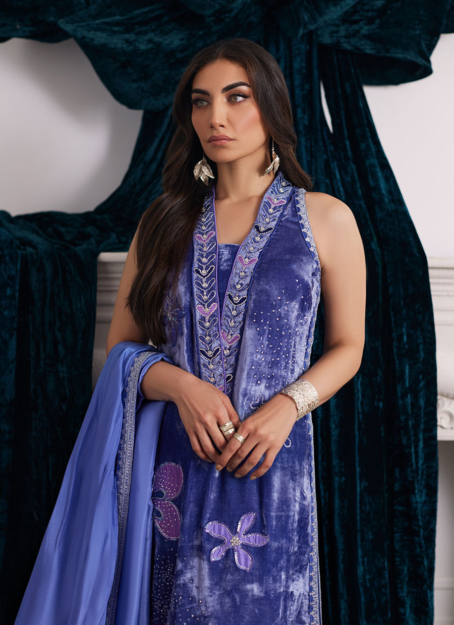 Farah Talib Aziz | Velvets The After Party | ISABEL PERIWINKLE SHIRT AND DUPATTA by Farah Talib Aziz - Designer Dress - Type: Ladies Clothes - Available at Libayah - 100% Original