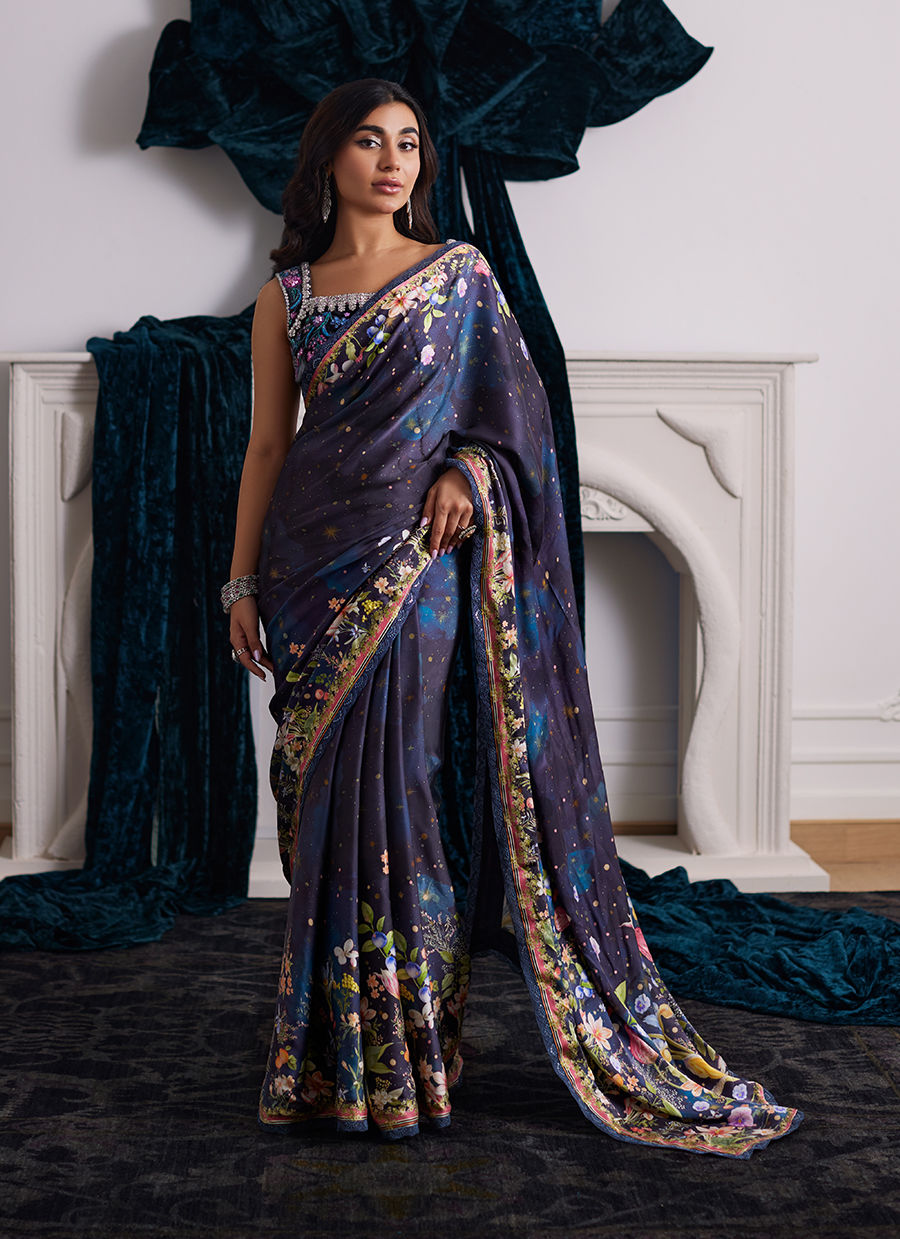 Farah Talib Aziz | Velvets The After Party | ALIXIA CHARMEUSE SAREE WITH VELVET BLOUSE by Farah Talib Aziz - Designer Dress - Type: Ladies Clothes - Available at Libayah - 100% Original