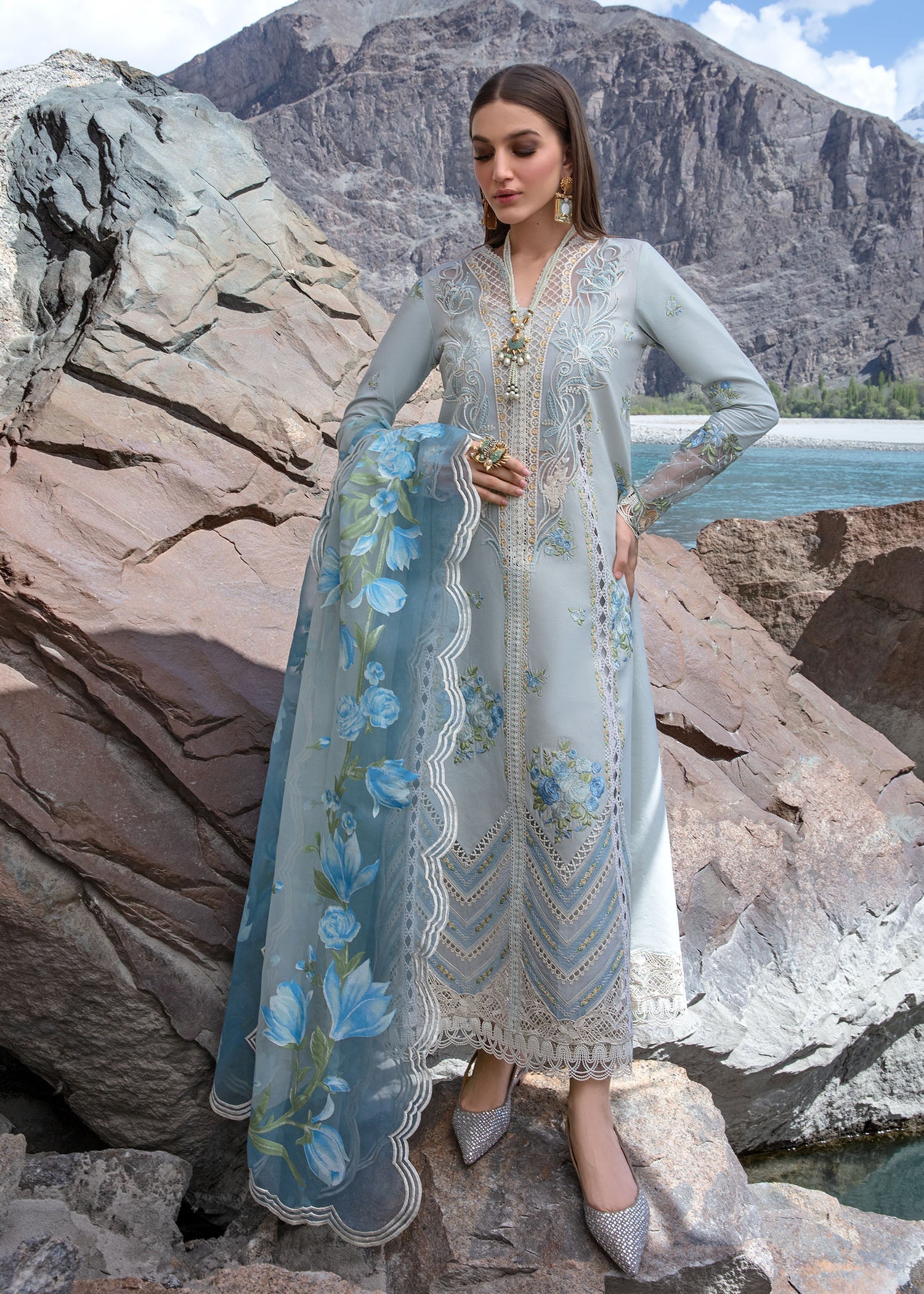 Crimson | Lawn 2024 | Forget Me Not - Ice Blue by Crimson - Designer Dress - Type: Ladies Clothes - Available at Libayah - 100% Original