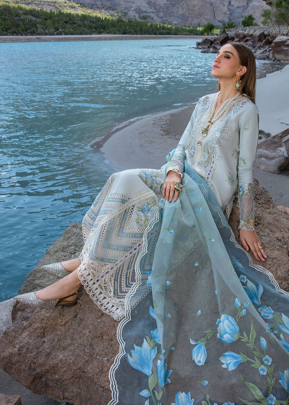 Crimson | Lawn 2024 | Forget Me Not - Ice Blue by Crimson - Designer Dress - Type: Ladies Clothes - Available at Libayah - 100% Original