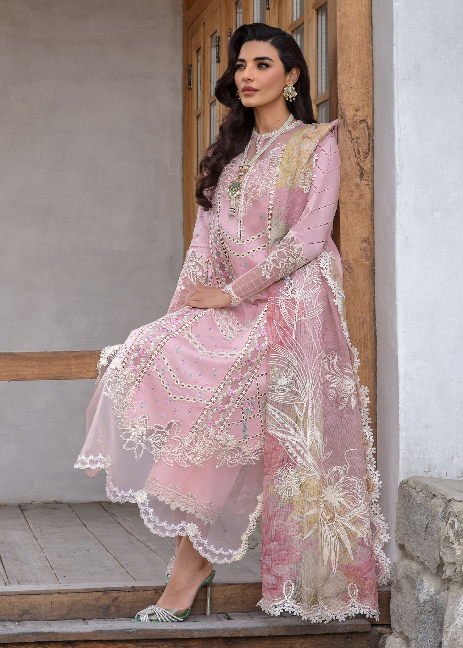 Crimson | Lawn 2024 | A Floral Mesh - Rose Pink by Crimson - Designer Dress - Type: Ladies Clothes - Available at Libayah - 100% Original