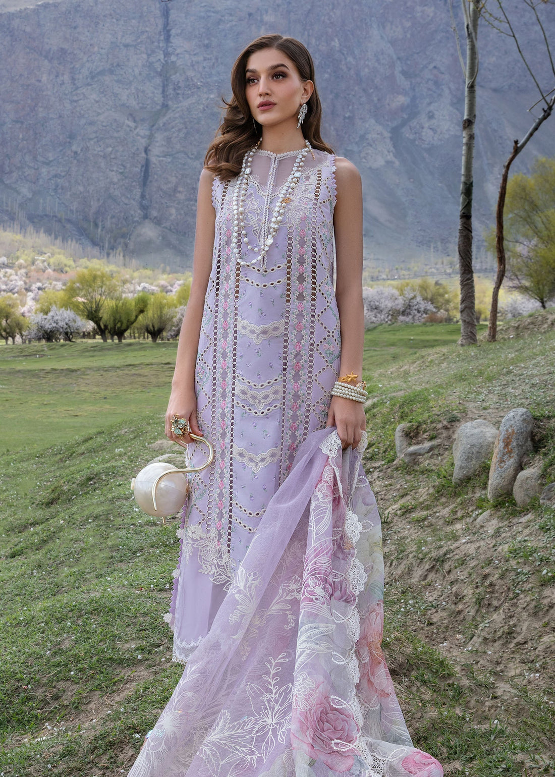 Crimson | Lawn 2024 | A Floral Mesh - Lavender by Crimson - Designer Dress - Type: Ladies Clothes - Available at Libayah - 100% Original