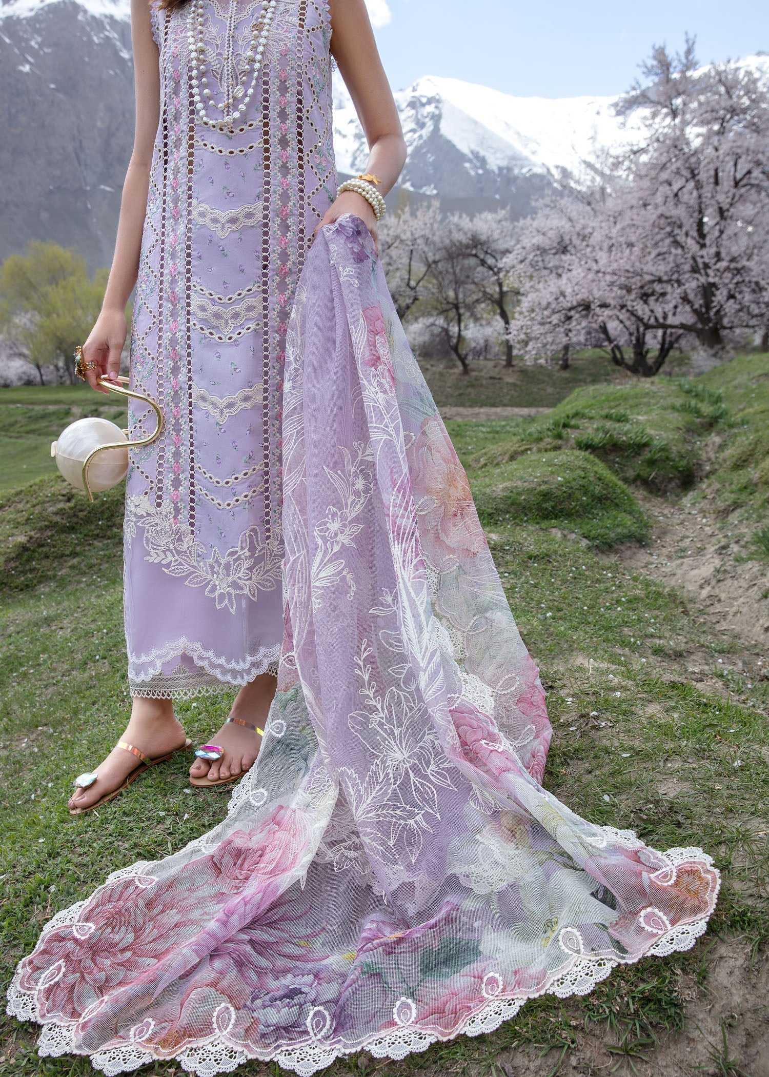Crimson | Lawn 2024 | A Floral Mesh - Lavender by Crimson - Designer Dress - Type: Ladies Clothes - Available at Libayah - 100% Original