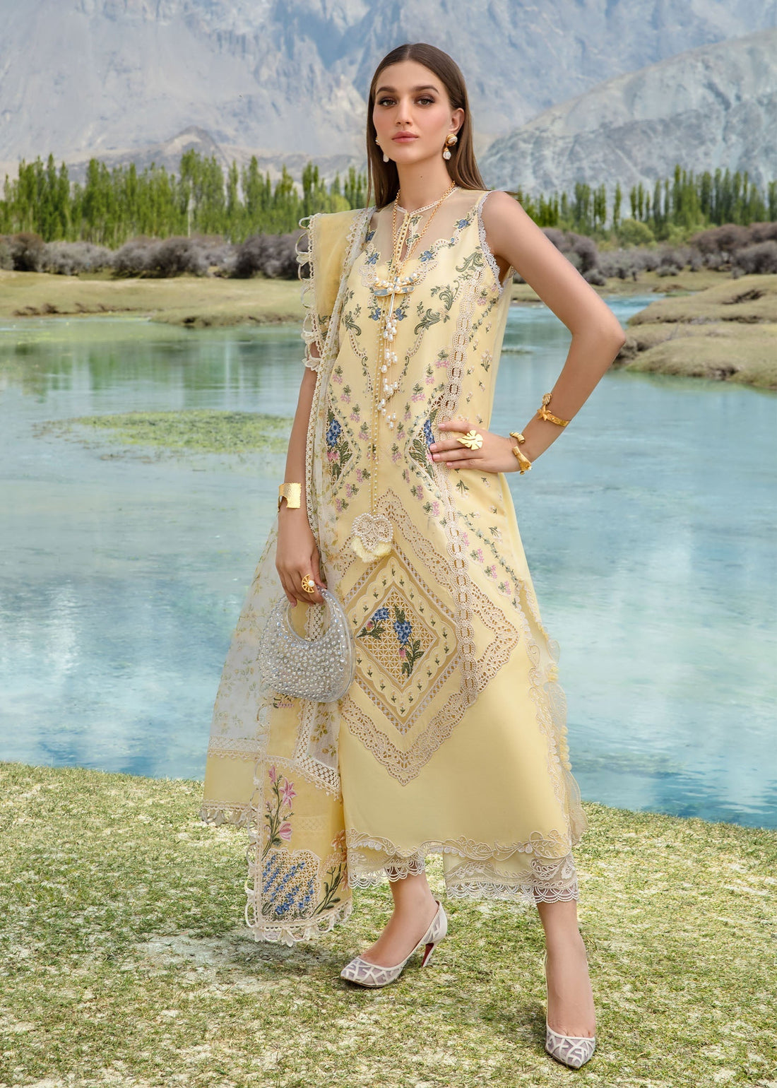 Crimson | Lawn 2024 | A French Brunch - Sunflower Yellow by Crimson - Designer Dress - Type: Ladies Clothes - Available at Libayah - 100% Original