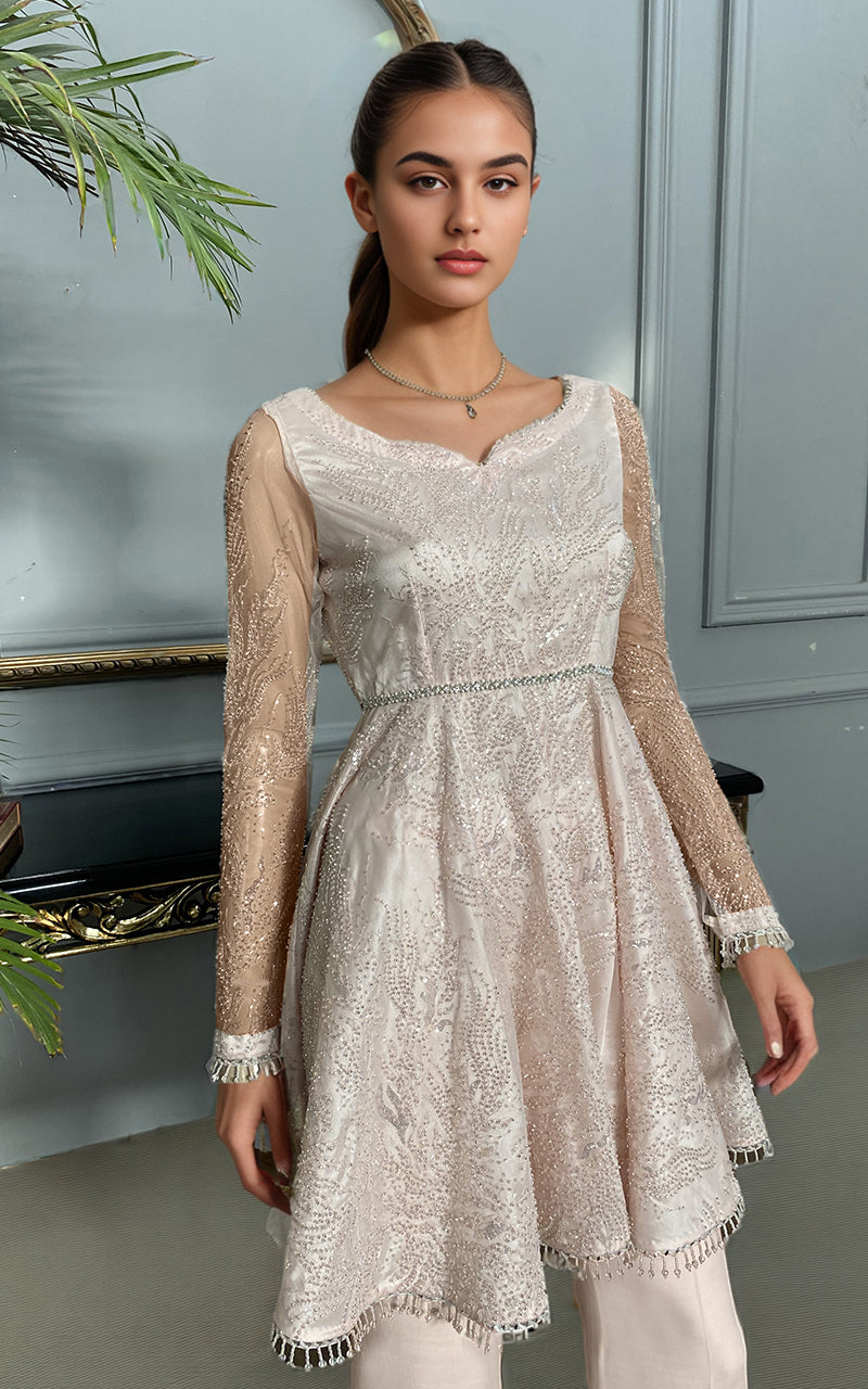 Threads and Motifs | Formal Dresses 25 | Net Embroidered Peplum With Trouser by Threads and Motifs - Designer Dress  - Type : Ladies Clothes - Available at Libayah - 100% Original 