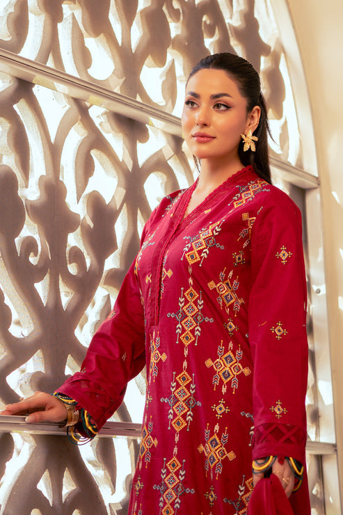Kross Kulture | Luxury Baharaneh | Crimson KLX-00733 by Kross Kulture - Designer Dress - Type: Ladies Clothes - Available at Libayah - 100% Original
